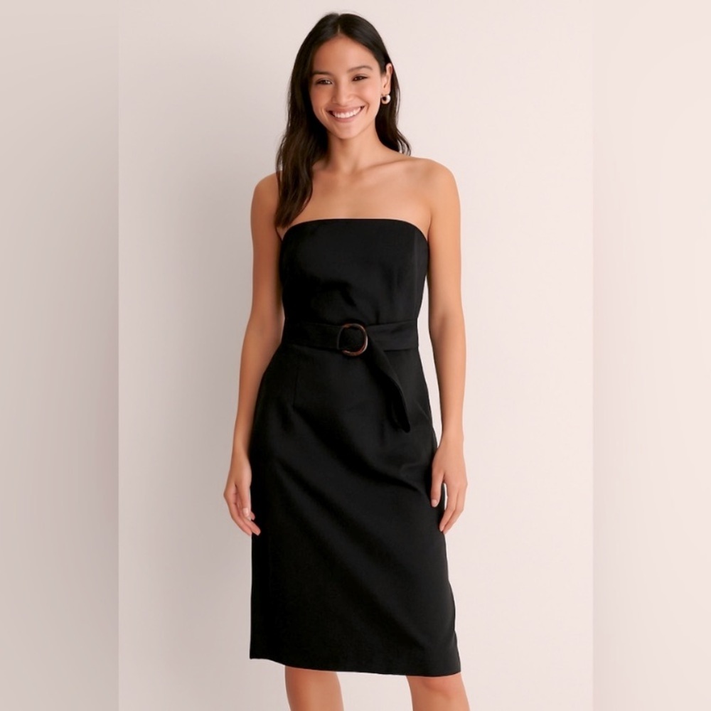 Banana Republic Black Strapless Belted Midi Dress